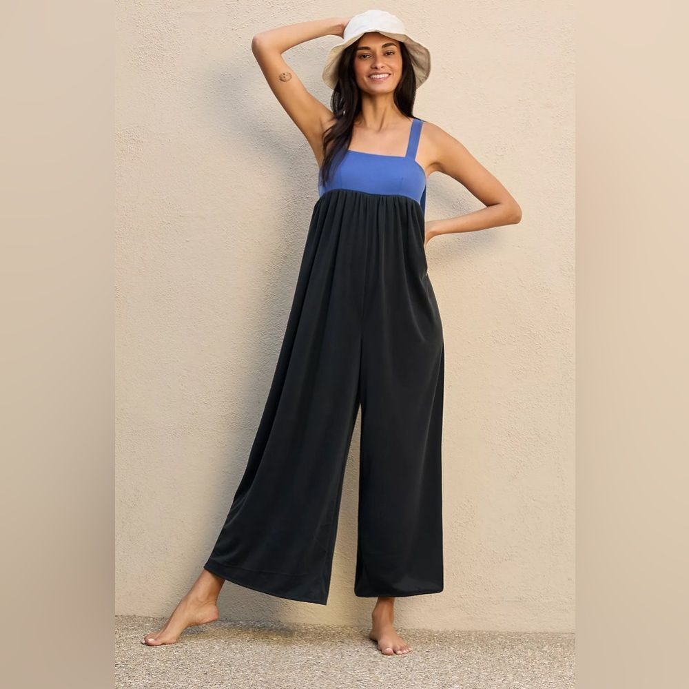Anthropologie Celandine Draped Square-Neck Wide-Leg Jumpsuit size small